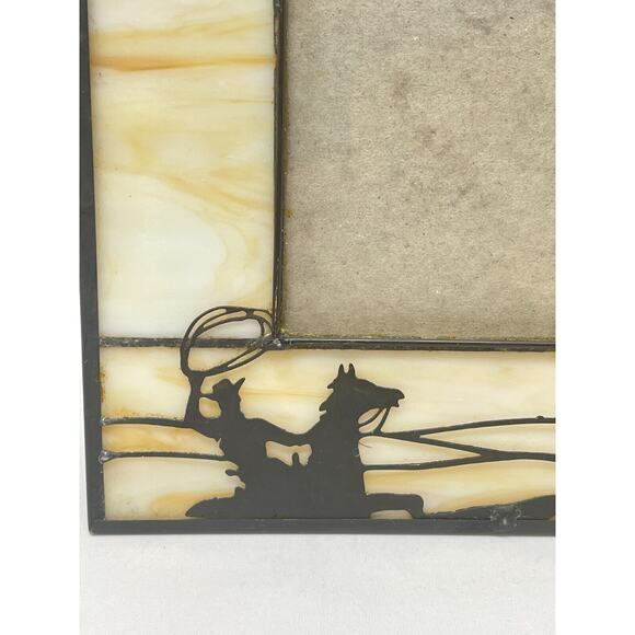 Stained Glass Picture Frame 3.5" x 5" Cowboy Yellowstone Sunset Ropin Western - Picture 2 of 7